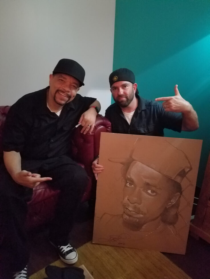 The moment after Ice T ‘finished’ the artwork – Ice T and Andy Katz