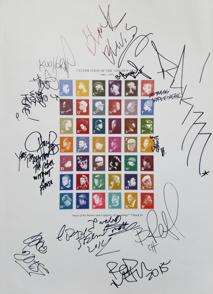 Kool Keith signed the Madina Design Golden Era stamp poster – “Black Elvis” (at the top)